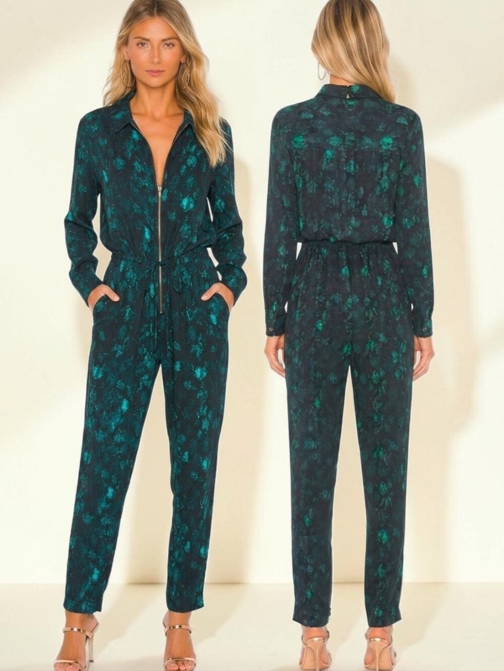 CLEOBELLA Lia Teal Snakeskin Print Jumpsuit - Size XS